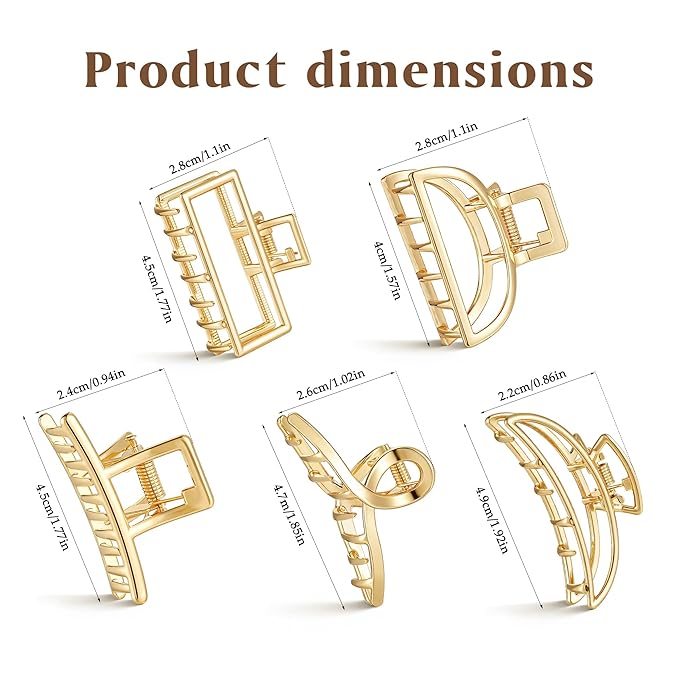 10Pcs Small Gold Hair Clips, Medium Metal Hair Claw Clips for Women Thick Thin Hair, Strong Hold Non-Slip Hair Catch Barrettes Jaw Clamp for Long Hair Metal Hair Accessories