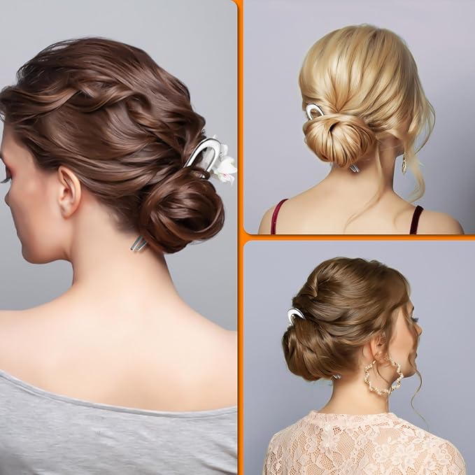 BEoffer French Hair Pin 3PCS Metal Hair Pins for Women Elegant French Twists, Buns and Updos with No Hair Damage, U-shaped French Pin Great Hold and Comfortable Keeps Hair in Place (Silver, 5 Inch)