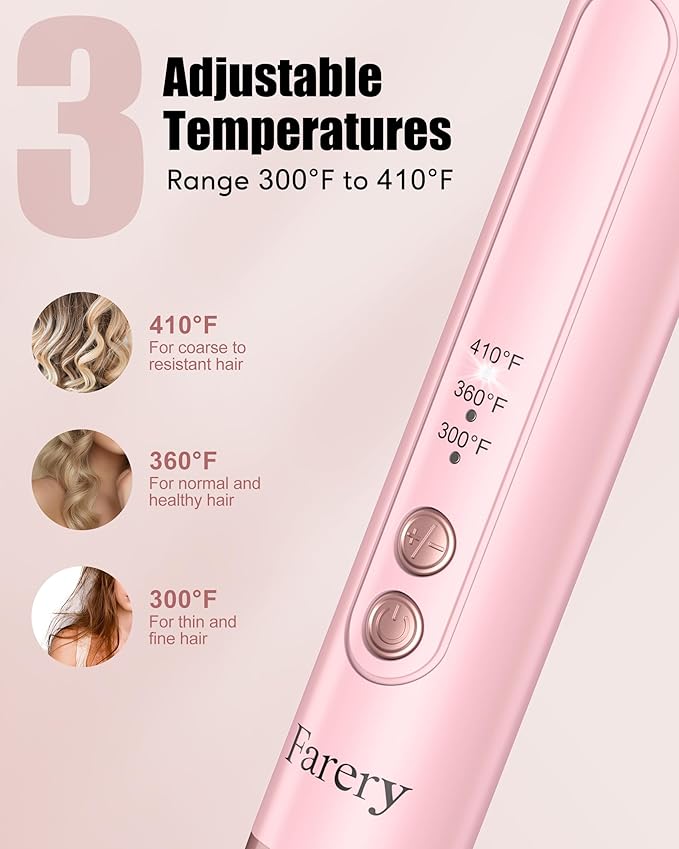 Farery 3-in-1 Interchangeable Automatic Rotating Curling Iron & Thermal Brush Set, 1'' /1.25'' Curling Iron, Automatic Hair Curler with 1.5'' Heating Round Curling Brush, 3 Temps Adjustable 300-410°F