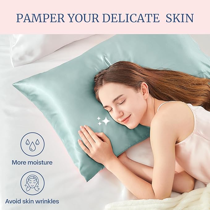 BEDELITE Satin Pillowcase for Hair and Skin, Super Soft and Cooling Similar to Silk Pillow Cases 2 Pack with Envelope Closure, Gift for Women Men(20"x36" King Size, Haze Blue)