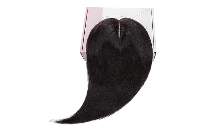 Rich Choices Hair Toppers for Women Real Human Hair 100% Human Remy Toppers NO Bangs for Women with Thinning on Top Clip in Hairpiece 4"x4.7"Lace Base 8 Inch #1B Natural Black