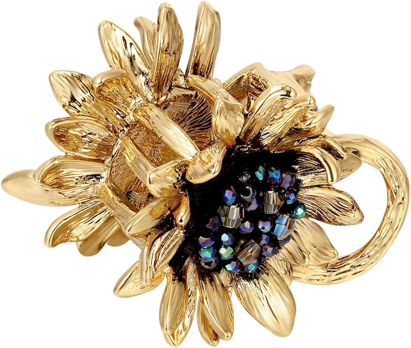 Sunflower Brooch pin with hand beading, She's Free Style Just For You Flower Oil Dropping Brooches for women, Metal Plating Process Safety pins with Nail Bead Crystal