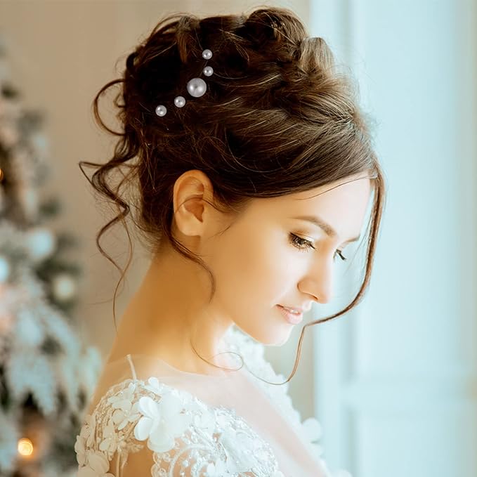 32 Pieces Wedding Pearl Hair Pins Bridal Pearl Rhinestone Hair Pins Hair Accessories U Shape Barrette for Bride Bridesmaid Women Girls (Silver)