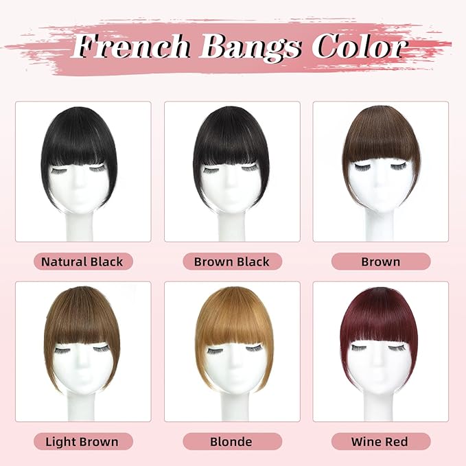 NAYOO Bangs Hair Clip- Brown Fake Bangs 100% Real Human Hair Extensions French Bangs for Women Fringe with Temples Hairpieces Curved Bangs for Daily Wear