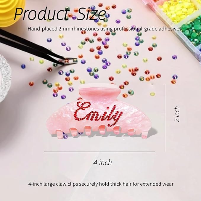 Personalized Colorful Name Hair Claw Clips for Women,Custom Hair Clips with Diamond,Cute Hair Accessories 4",Handmade Rhinestones Hair Clamp Gifts for Mom,Bride,Wife,Bridesmaid,Couples