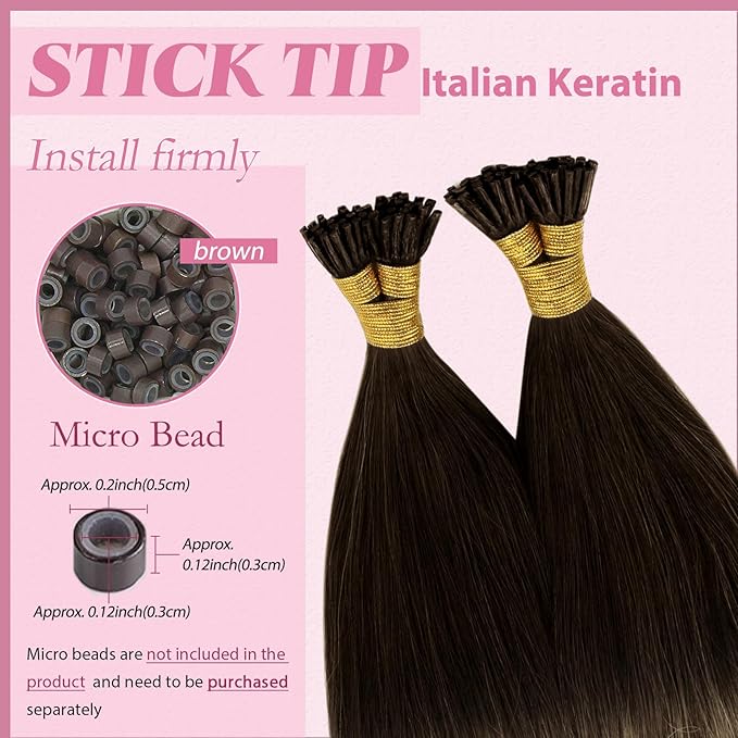 YoungSee I Tip Hair Extensions Dark Brown Ombre Blonde Itip Human Hair Extensions Balayage I Tip Extension Human Hair Pre Bonded Hair Extension Easy to Apply 22 Inch 50g 50s