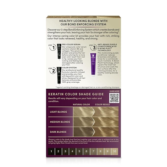 Schwarzkopf Keratin Blonde Hair Dye, 8.0 Medium Blonde, Professional Quality Permanent Hair Color, Bond Enforcing System, Pre-Color Serum & Purple Conditioner Included