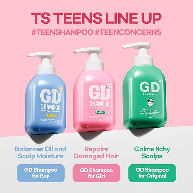 TS GD Shampoo for Teens | Korean Anti-Dandruff for Oily & Itchy Scalp | Fruity Allergy-Free Scent | Sulfate-Free Gentle Hair Care (14.1 Oz) (GD Shampoo for girl)