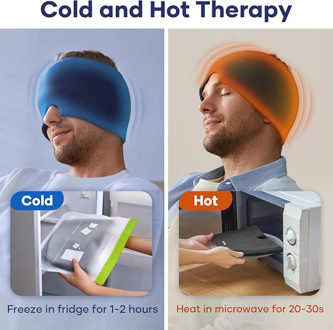Migraine Relief Cap, Headache Relief Cap Mask Products, Cooling Odorless Gel Ice Head Wrap for Tension, Stress,Hangover & Puffy Eyes
