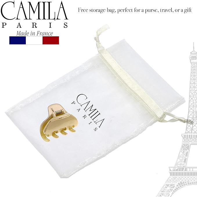 Camila Paris CP3195 French Hair Clip for Women, Small, Gold 2 inches Girls Hair Claw Clips Jaw Fashion Durable and Styling Hair Accessories for Women, Strong Hold No Slip Grip, Made in France