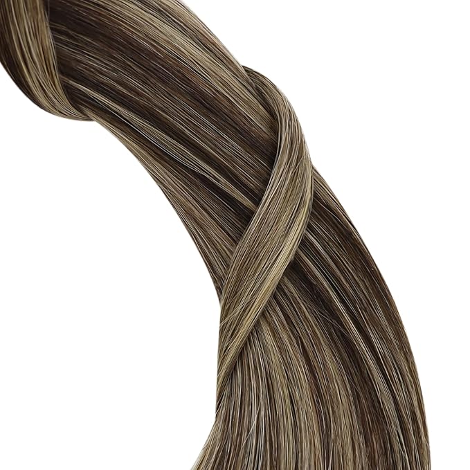 YoungSee Nano Extensions Human Hair Brown Balayage Nano Ring Hair Extensions Balayage Dark Brown Ombre Caramel Blonde Nano-Bead Extension 1g/s Nano-link Hair Extension for Daily Soft 16Inch