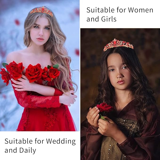 Didder Gold Tiaras for Women, Red Rhinestones Tiaras and Crowns for Women Elegant Princess Crown with Combs Tiaras for Girls Wedding Crowns for Brides Women's Headbands Prom Birthday Party