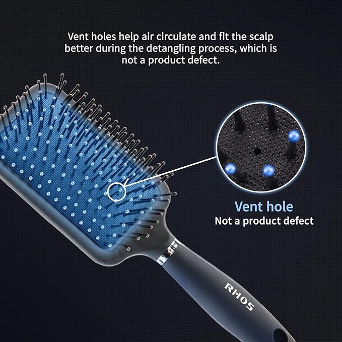 RHOS Paddle Hair Brush for Men-Detangler Brush with Nylon Bristles for Thin,Short,Thick Hairs-Square Cushion Hair Brush for Detangling,Smoothing,Massage(1 Pack-Blue)