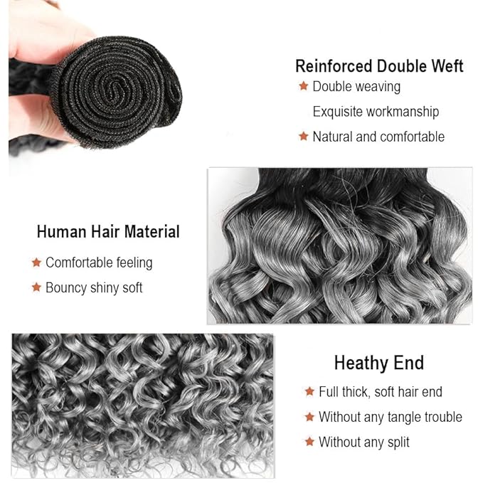 28 30 32 Inch Ombre Bundles Human Hair Grey Deep Wave Bundle Brazilian Virgin Remy Hair Extensions Double Weft 2 Tone Black and Silver Deep Wave Bundle Hair Weave 300g