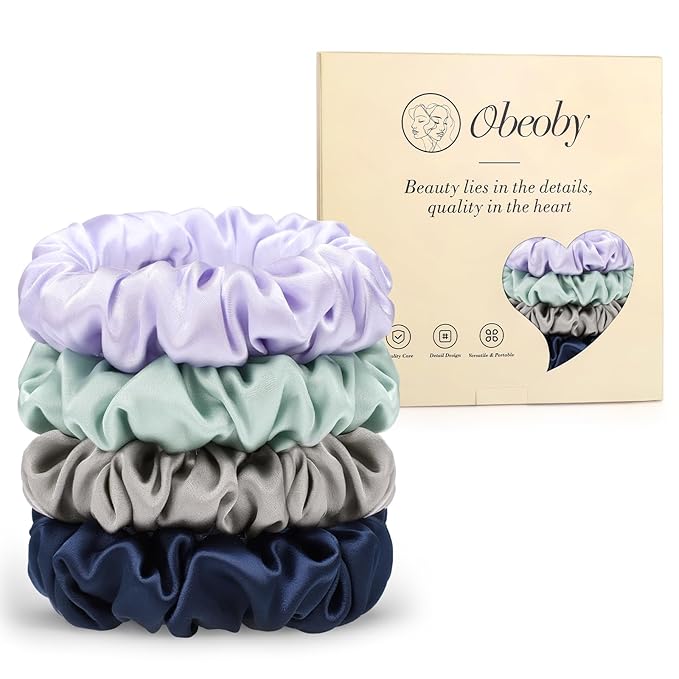 4Pcs Mulberry Silk Hair Scrunchies, Silk Hair Ties for Hair Sleep for Frizz Breakage for Women Girls