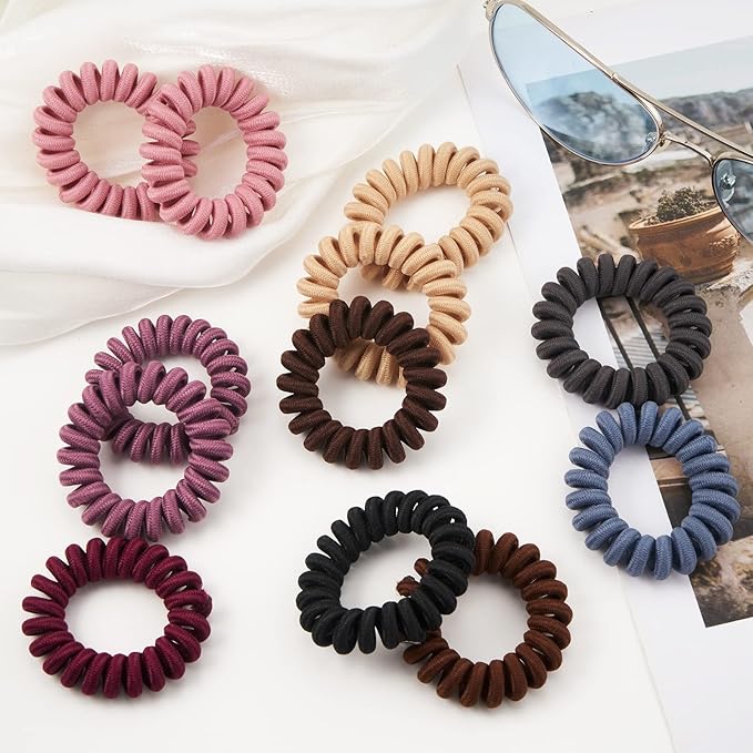Spiral Hair Ties (Cloth Rose, 12 Pcs) - Coil Ponytail Holders for Thick & All Hair Types, No Crease Phone Cord Design