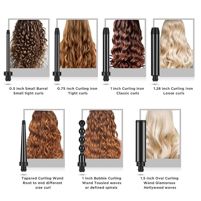 Curling Iron,PARWIN PRO BEAUTY 7 in 1 Curling Wand Set with 7 Interchangeable Barrels and Heat Protective Glove Auto Shut Off Dual Voltage