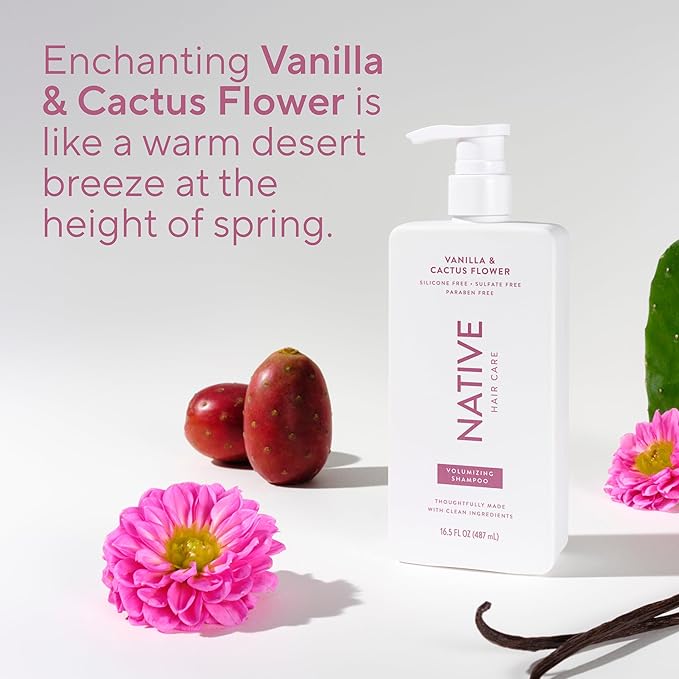 Native Vanilla & Cactus Flower 2-in-1 Shampoo & Conditioner Contain Naturally Derived Ingredients |All Hair Type Color & Treated, Fine to Dry Damaged, Sulfate & Dye Free - 2-Pack