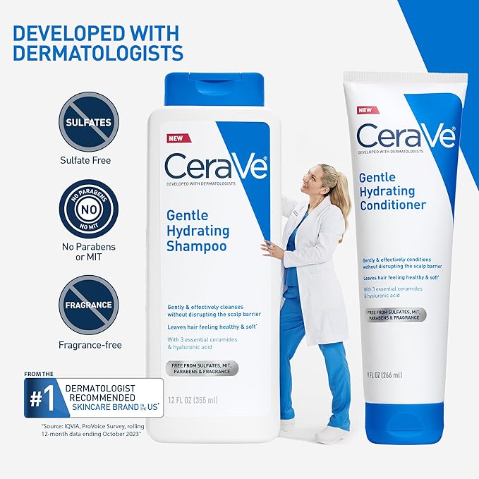 CeraVe Gentle Hydrating Shampoo and Conditioner Set, With Ceramides, Niacinamide & Hyaluronic Acid For Soft, Healthy Looking Hair & Scalp, Sulfate Free & Color Safe, For All Hair Types