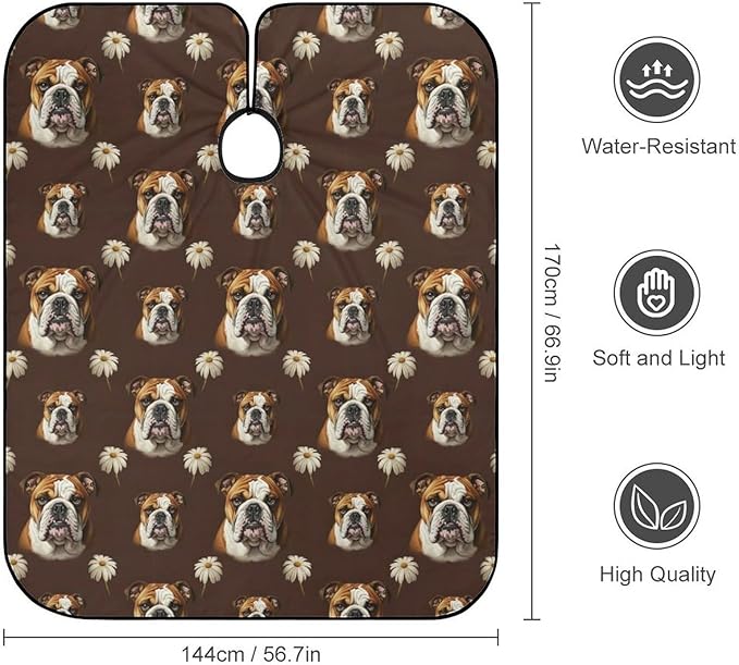 Extra Long Haircut Barber Cape Cover, Hairdressing Apron Funny English Bulldog Hairdressing Gown Cover for Hair Cutting