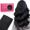 WENNALIFE Clip in Human Hair Extensions 75g 5pcs 14 Inch, Remy Clip in Hair Extensions Real Human Hair Jet Black Virgin Human Hair Clip Ins Extensiones De Cabello Humano Con Clip
