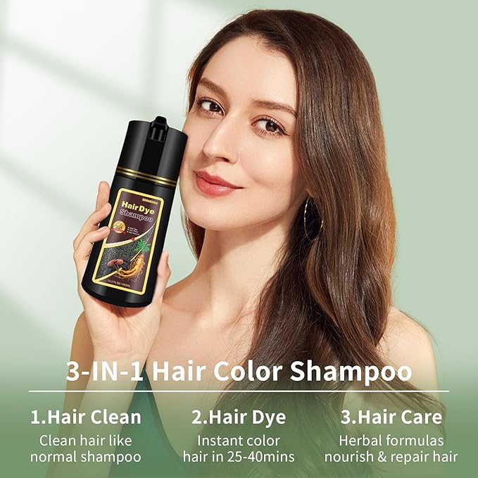 Black Hair Color Shampoo 3 in 1 for Gray Coverage, Long-lasting & Natural Tint, For Men & Women, Shampoo Para Canas, Easy Home Application, 16.9 Fl Oz