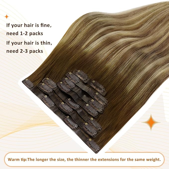 Full Shine Balayage Hair Extensions Clip in Ombre Medium Brown to Honey Blonde and Platinum Blonde Seamless Clip in Hair Extensions 22 Inch Remy Hair 8 PCS 120 G