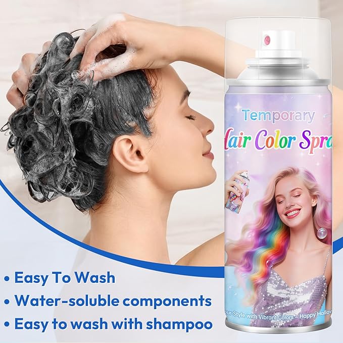 Purple Temporary Hair Color Spray - Washable & Non-Sticky Hair Dye for Halloween, Cosplay, Parties-Safe for Kids, Women & Men - Quick-Drying & Easy to Wash Out(120ml)