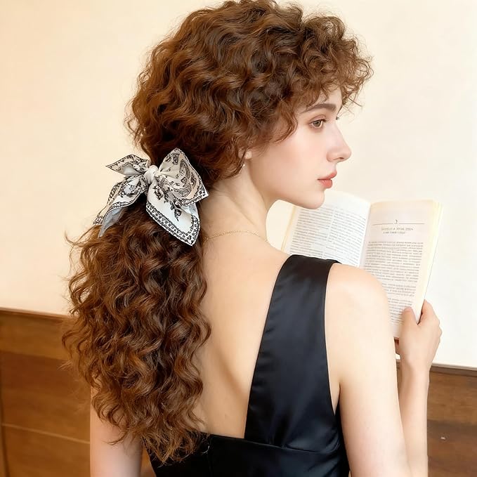 2Pcs Bow Claw Clips Boho Bandana Hair Bow Butterfly Styling Large Hair Clips for Women Large Claw Clips for Thick Hair (White)