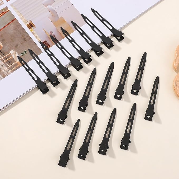 Choicbaby 40 PCS Black Hair Clips Metal Duckbill Clip 2.2 Inch Duck Clips for Hair Single Prong Curl Hairpins With Holes Duckbill Hair Accessories for Girls Women Hair Styling Clips