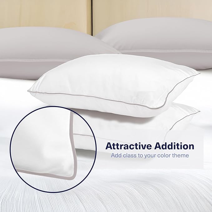 Kickoff Viscose Bamboo Pillowcase, Queen, Set of 2, 100% Organic Hidden Zippered Viscose Bamboo Pillow Case Queen Size, Cooling Pillow Cover for Hot Sleepers (20"x30", Trimmed, Dove Grey)