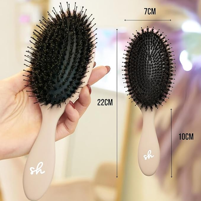 SimplyHair Ultimate Hair Extension Brush & Detangler Anti-Static, Dual Bristle Design, Soft Boar Bristle, Great for All Hair Types & Extensions - Biege Ombre Brush Ideal for Adults & Kids