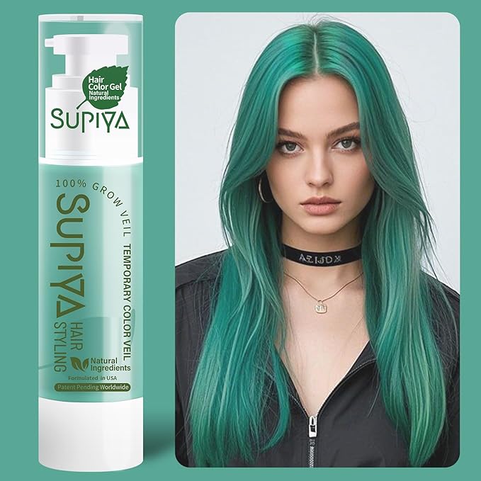 Temporary Hair Styling Color Serum, Green Blue Purple Red Hair Dye Color Gel Washable Natural Instant Hair Color Wax for DIY Hairstyle for Kids Men Women(Green#24)
