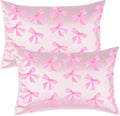 Pink Bow Satin Pillowcase for Hair & Skin Care, Queen Size Set of 2 - Luxurious Satin Pillow Cover with Envelope Closure(20x30 Inches)