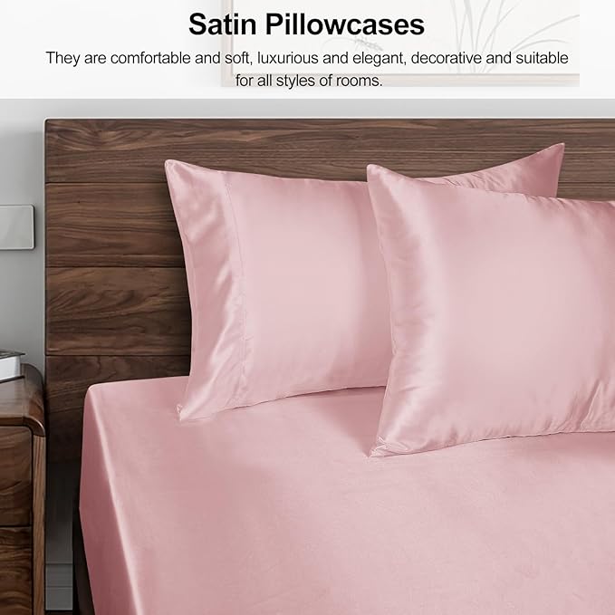 Lirex Satin Pillowcase for Hair and Skin, Super Soft and Cooling Similar to Silk, 2 Pack King Size 20"X 36" Pillow Cases with Envelope Closure, Gifts for Women Men, Light Pink