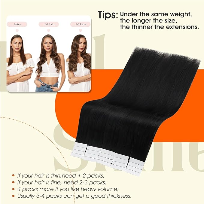 Full Shine Tape in Hair Extensions Real Human Hair 10Inch Remy Seamless Tape in Extensions Color 1B Off Black Natural Human Hair Extension Skin Weft Extensions 30G 20Pcs Invisible Tape ins