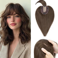 Rich Choices Real Human Hair Toppers for Women With Bang 100% Remy Human Hair Topper for Thinning Hair Clip in Silk Base Hair Topper 16 Inch #2R Chocolate Brown