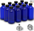 DIDITIME 2 oz Shot Bottles with Caps & Stainless Steel Funnels, Juicing Bottle Reusable Glass, 60ml Small Jars with Lids for Potion, Ginger Shots, Oils, Juice (Cobalt Blue, 12-pack)