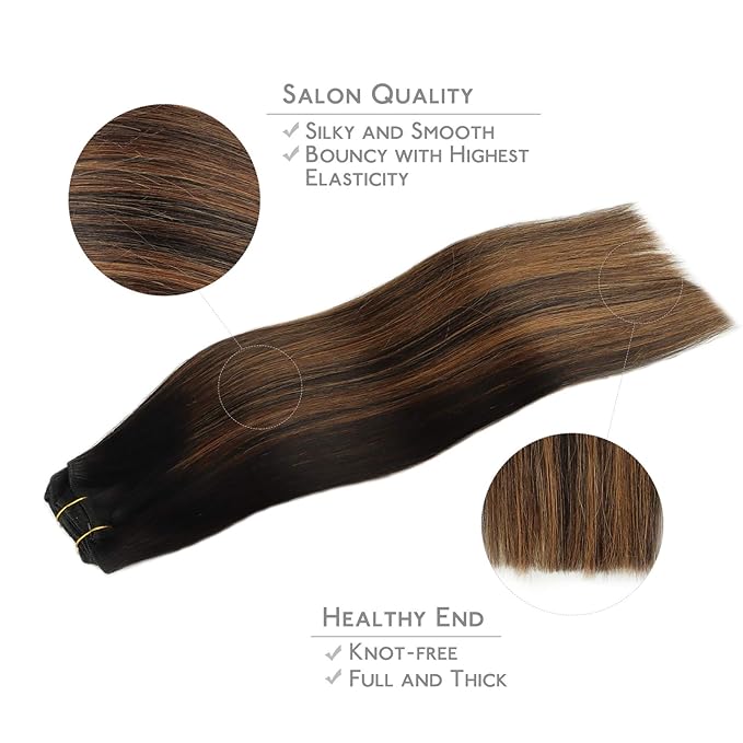 WENNALIFE Clip in Hair Extensions, 150g 18 Inch 9pcs Balayage Natural Black to Chestnut Brown Human Hair Extensions Thicker Clip in Hair Extensions Real Human Hair Clip Set Double Weft