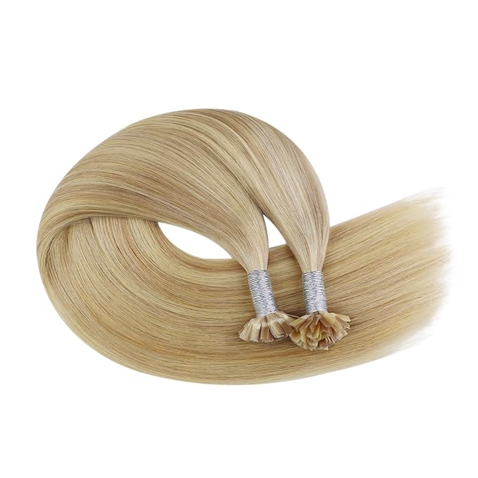 YoungSee K Tip Hair Extensions Human Hair Blonde Highlight Ktip Human Hair Extensions Golden Blonde Highlight 18inch 50s/50g