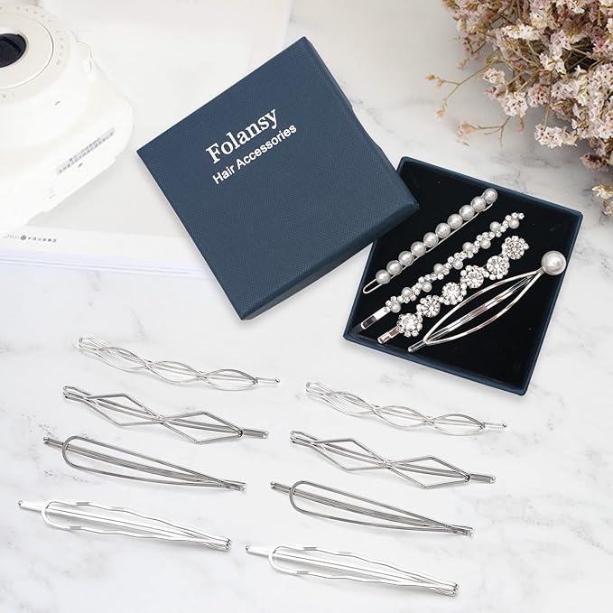 12 Pcs Hair Pins Set,Pearl Hair Clips Geometric Hair Pins Metal Hairpin,Minimalist Hair Styling Jewelry,Wedding Dainty Hair Barrettes Accessories,Bobby Pin for Girl Women