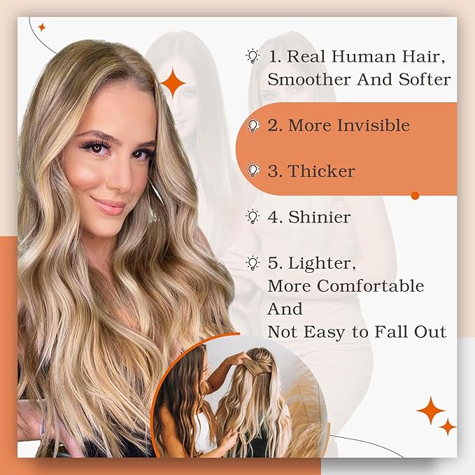Full Shine Tape in Hair Extensions 18 Inch Invisible Skin Weft Tape Hair Extensions Color 10 Golden Brown Highlighted 613 Blonde Remy Seamless Extension 50G Adhesive Tapes Straight Extension 20Pcs