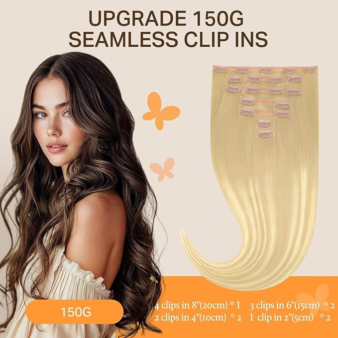 DOORES Seamless Clip in Hair Extensions, Dirty Blonde Mixed Platinum Blonde 130g 7pcs 18 Inch, Real Human Hair Extensions Remy Straight Thick Hair Invisi Edge Hair Extensions