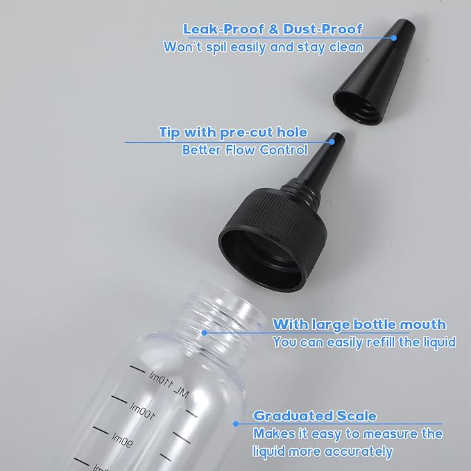 4 Pcs Hair Bottle Applicator,Plastic Hair Color Bottle,Hairs Dye Bottles with Clear Graduated Scale Twist-On Top Tip Cap, for Scalp Root Dye Container(2 color)