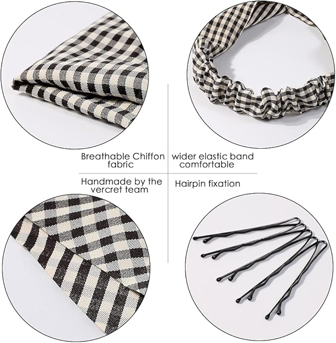 6 Pack Hair Scarf Headband for Women Elastic Bandana Head Scarf Large Boho Triangle Kerchief with Clips Non Slip Scarves