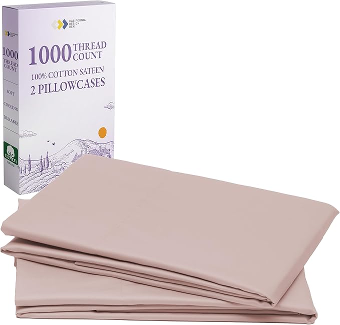 California Design Den Standard/Queen Pillow Cases Set of 2-1000 Thread Count, Soft and Smooth Sateen Weave, 100% Cotton Standard Pillowcases, Thick and Durable - Sepia Rose