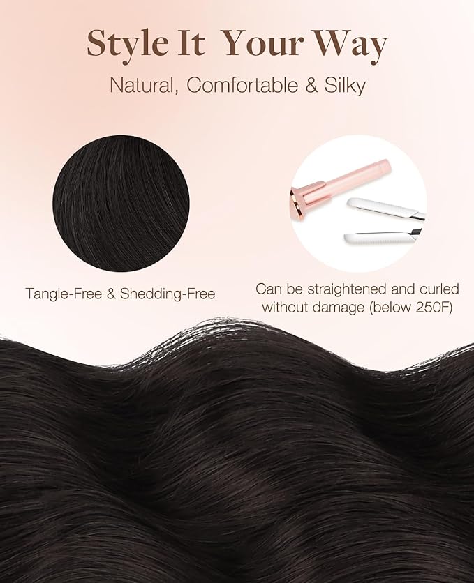 GOO GOO Invisi Edge Tape in Hair Extensions Human Hair, 1B Natural black 10pcs injected with 10pcs classical tape ins, 16inch 50g, Virgin Remy Hair, Natural Look
