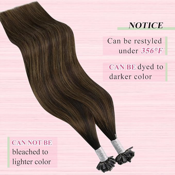 YoungSee U Tip Hair Extensions Darkest Brown Balayage 18IN Utip Hair Extensions Human Hair Ombre Darkest Brown with Medium Browns Fusion Hair Extension K Tips Hair Extension Real Human Hair 50G 50s