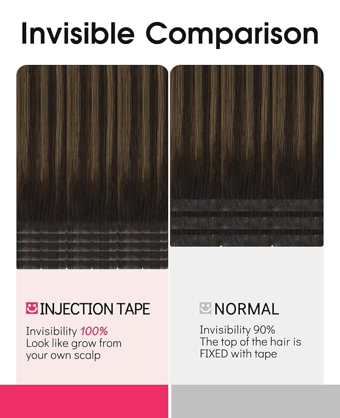 Youngsmile Invisible Tape in Hair Extensions Human Hair #2/6/18 Dark Brown to Dirty Blonde Injection Tape in Hair Extension 20pcs 35g 16 Inch (#2/6/18,16'')