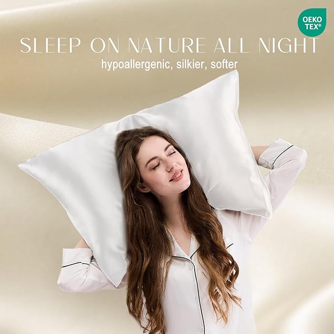 ZIMASILK 100% Pure Mulberry Silk Pillowcase for Hair and Skin Health,Soft and Smooth,Both Sides Premium Grade 6A Silk,600 Thread Count,with Hidden Zipper,1pc (King 20''x40'', White)